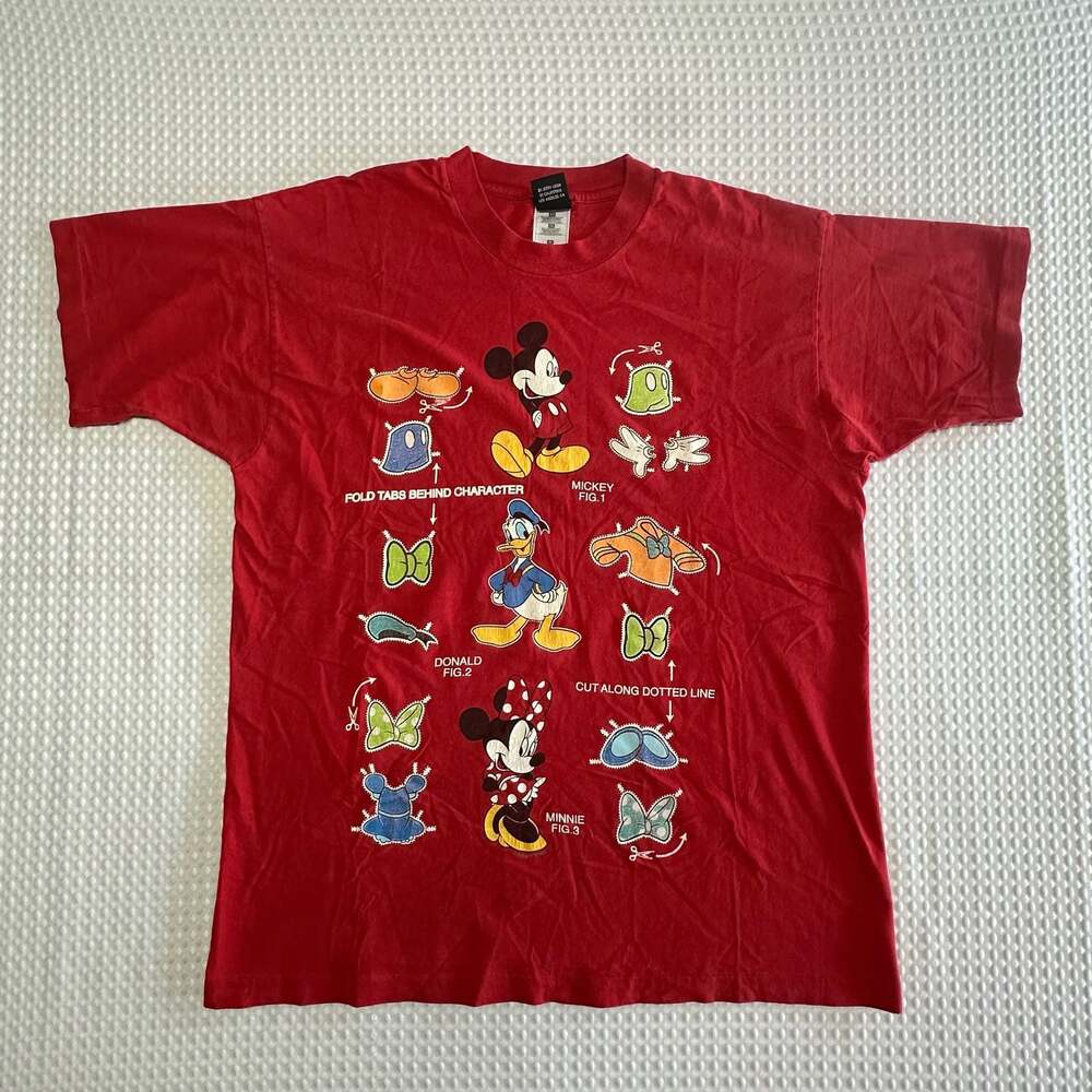 Vintage 90s Mickey Unlimited Paper Doll Graphic Red T-Shirt XL